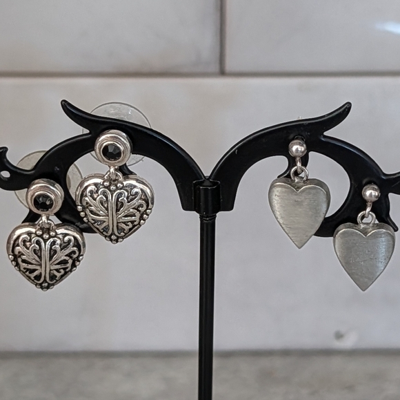 Jewelry - Silver Tone Tiny Heart Post Drop Earrings Set